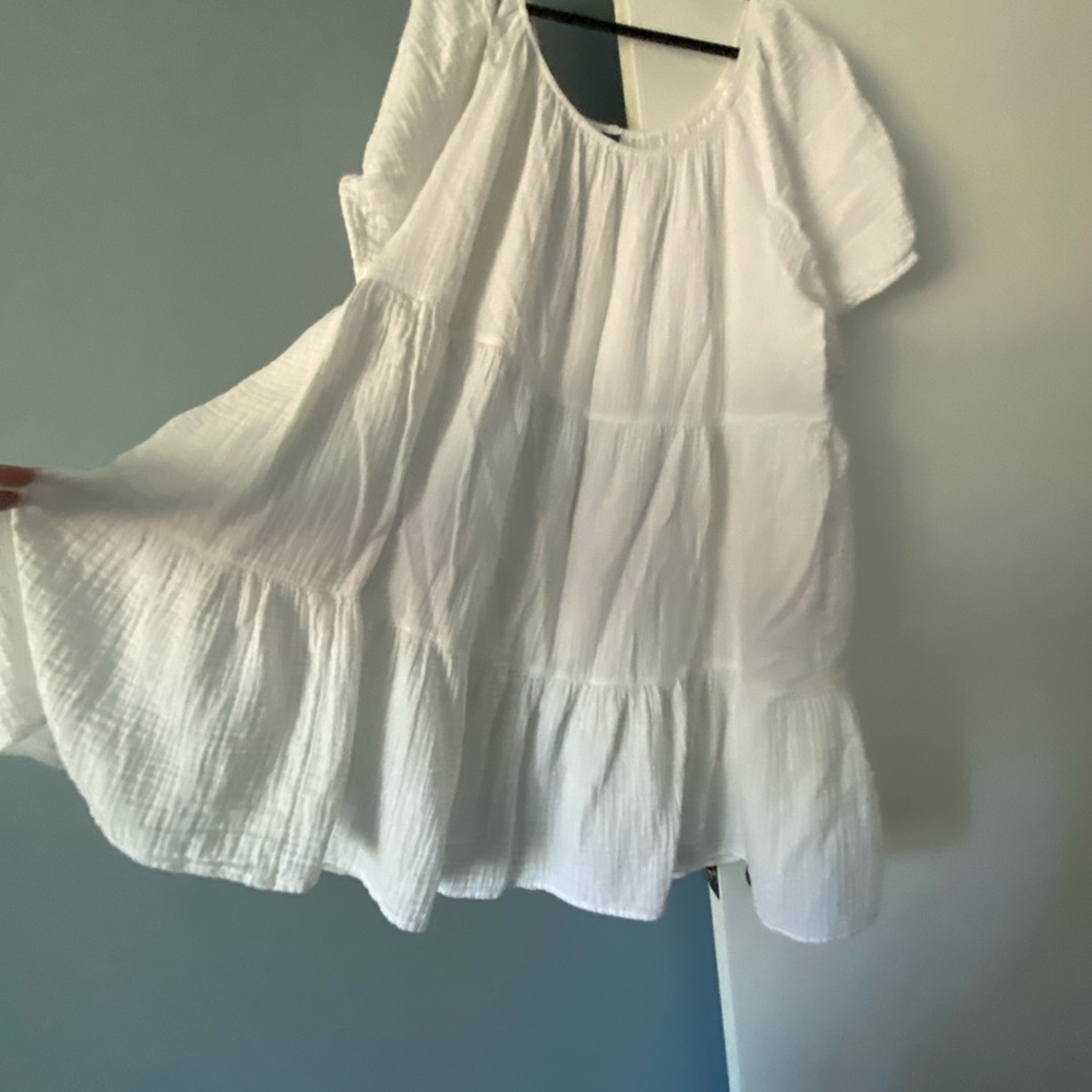 White Tiered Short Sleeve Dress
